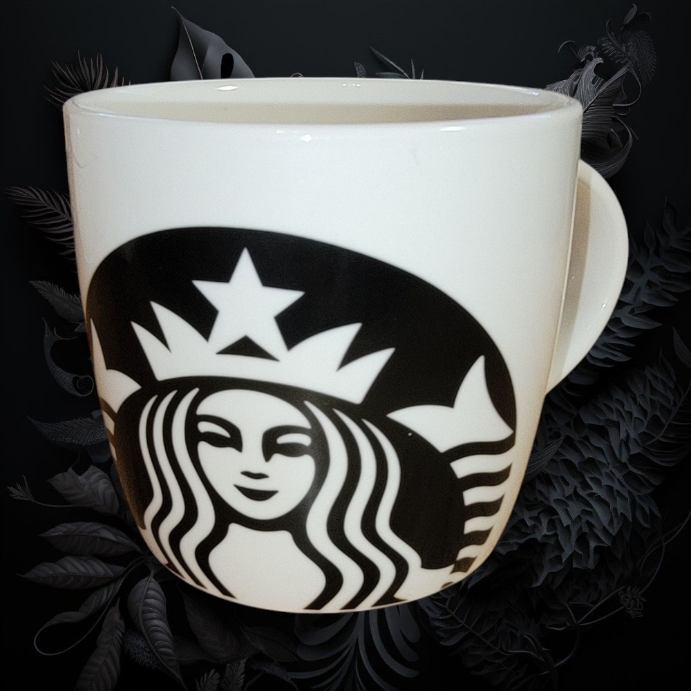 Starbucks Classic Black Mermaid Logo White Coffee Fat Mug 14oz Cup Tea
